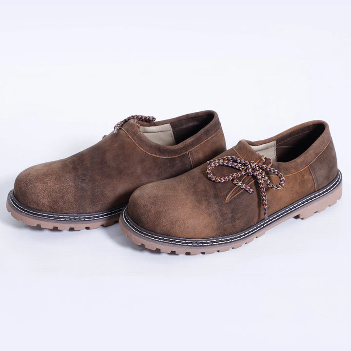 Luxurious Side Lace Brown Leather Bavarian Shoes